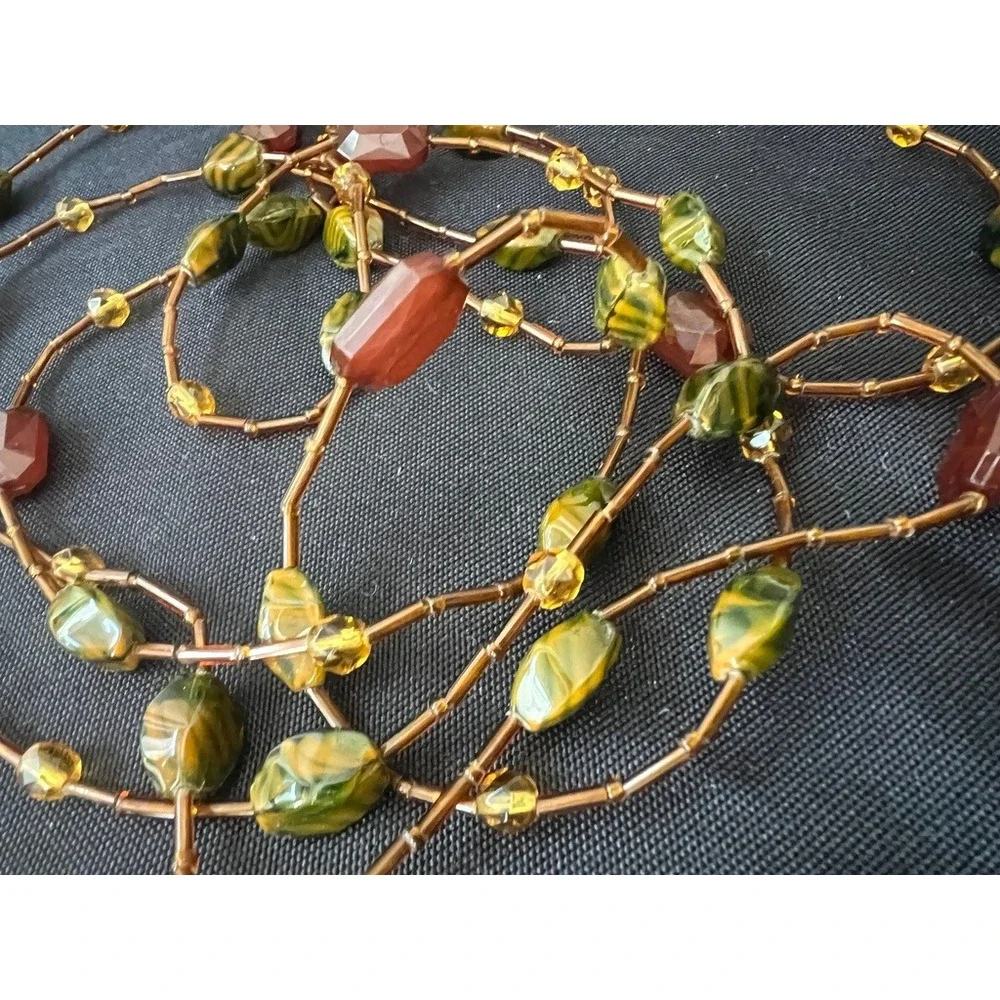 Glass‎ Stone Necklace Beaded Green Amber70